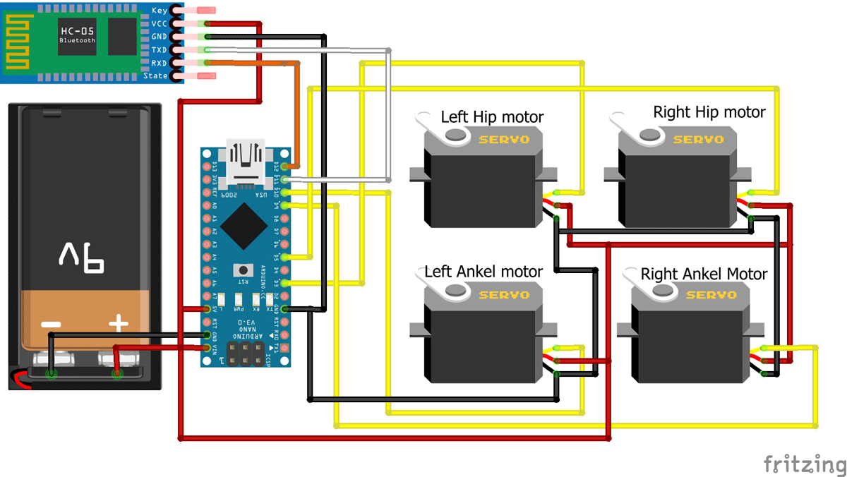 Arduino Bluetooth Biped Bob (BBB) Robot Circuit Diagram