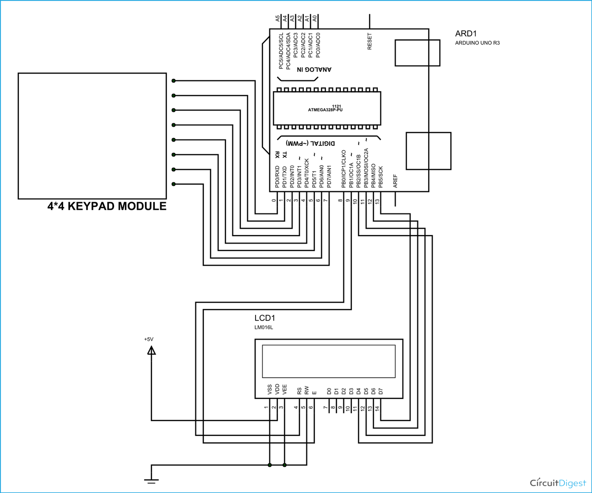 Arduino Uno Keypad Interfacing Circuit Diagram