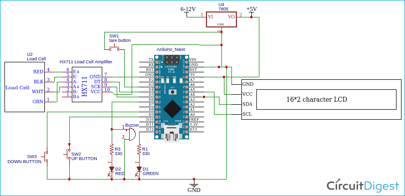 Portable Arduino Weighing Machine Circuit Diagram