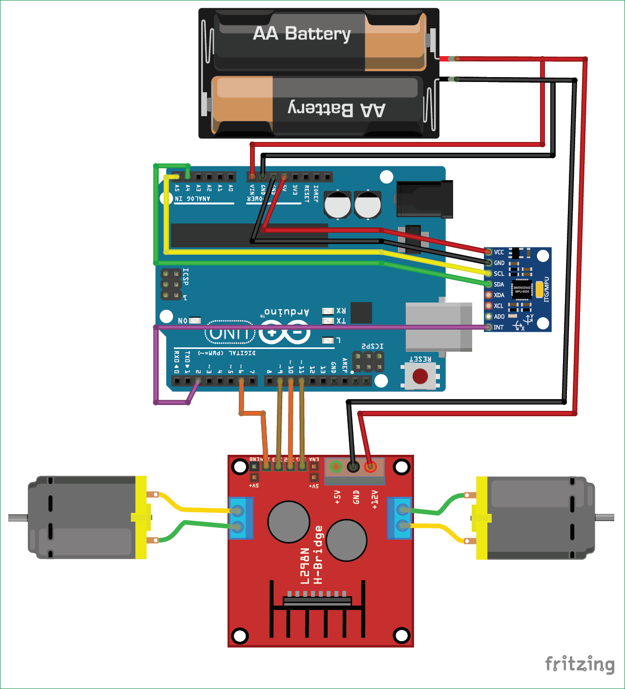 Circuit-Diagram-for-DIY Self Balancing Robot using Arduino
