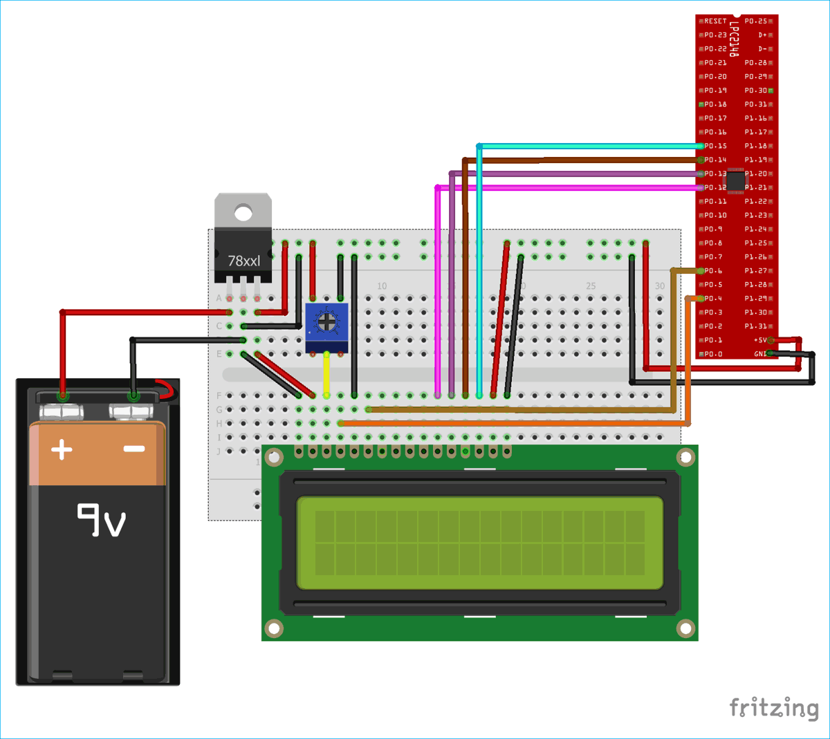 Circuit Diagram for Interfacing 16x2 LCD with ARM7-LPC2148 in 4-Bit Mode