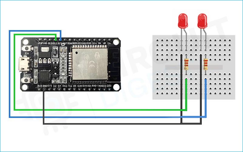 ESP32 LED WebServer Circuit Diagram