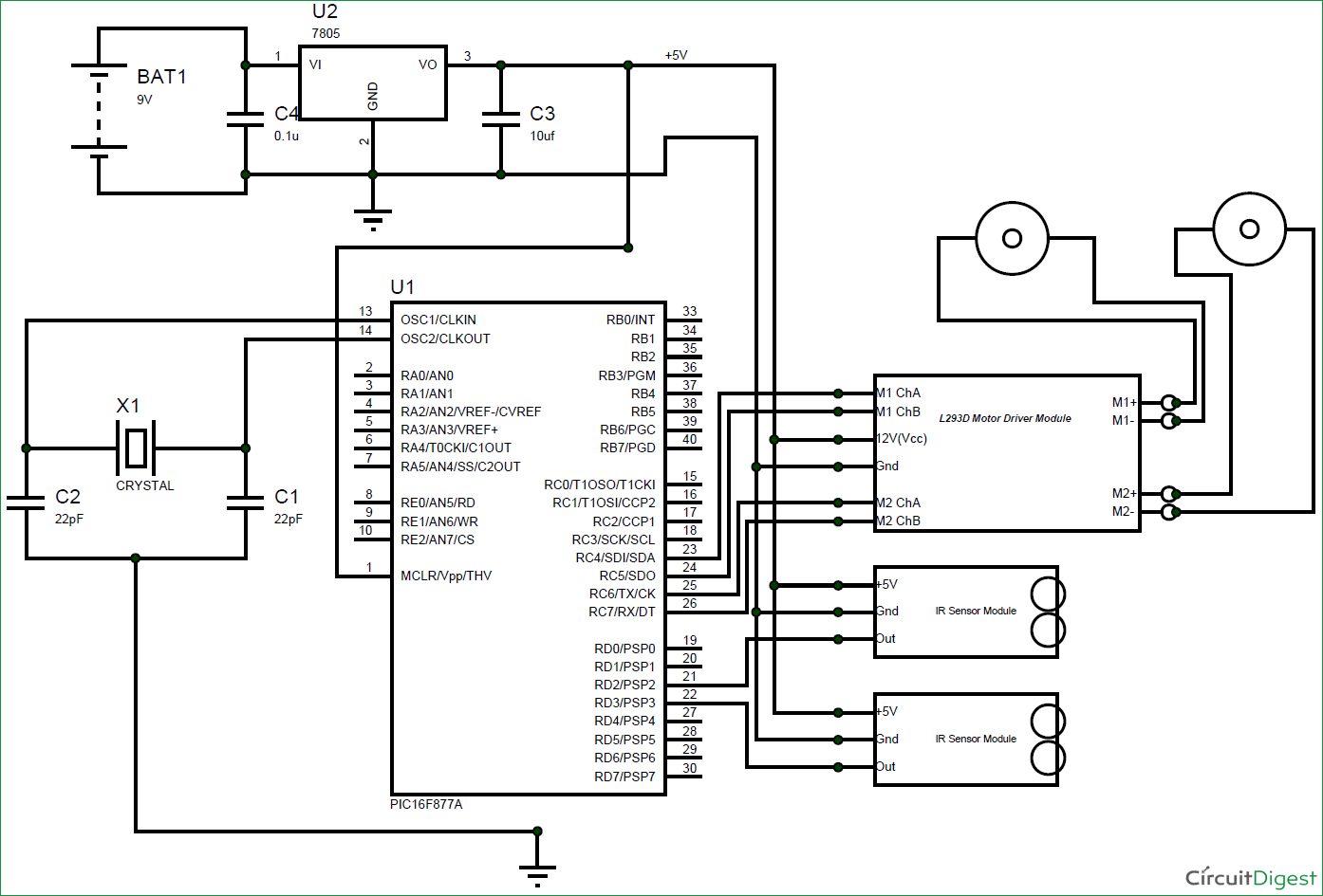 Line Follower Robot using PIC Microcontroller circuit diagram