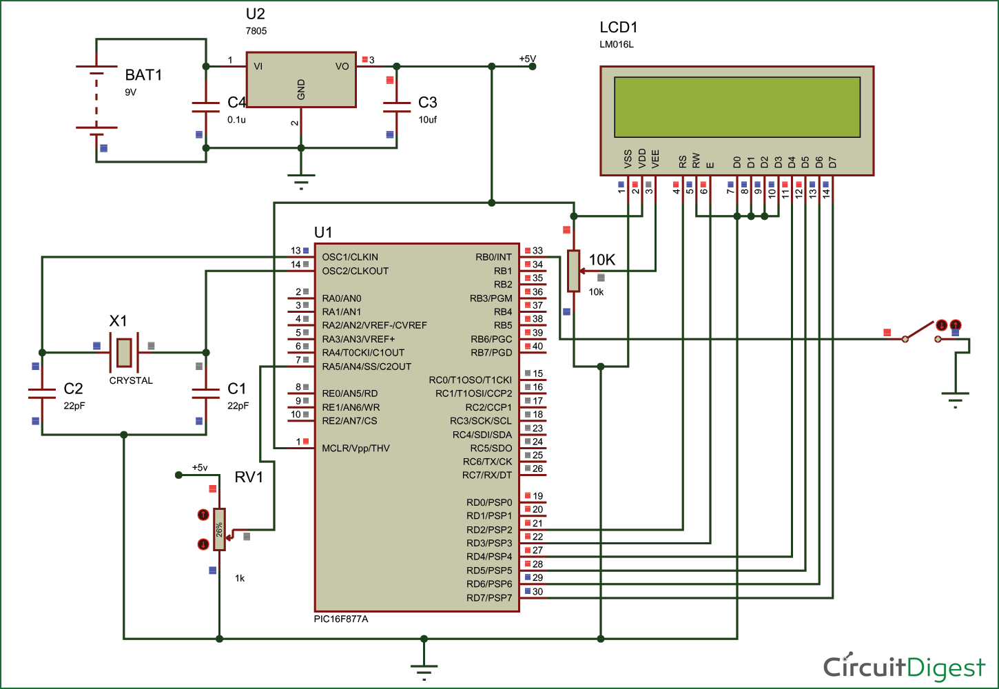 Circuit Diagram for Using PIC Microcontroller EEPROM