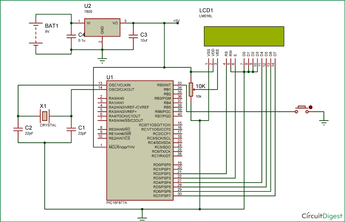 PIC Microcontroller Interrupts Circuit Diagram