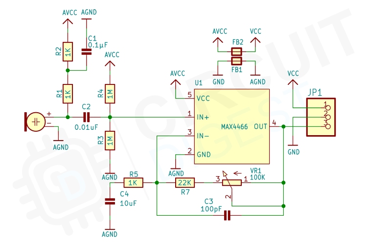 MAX4466 Microphone Amplifier Module Circuit Diagram