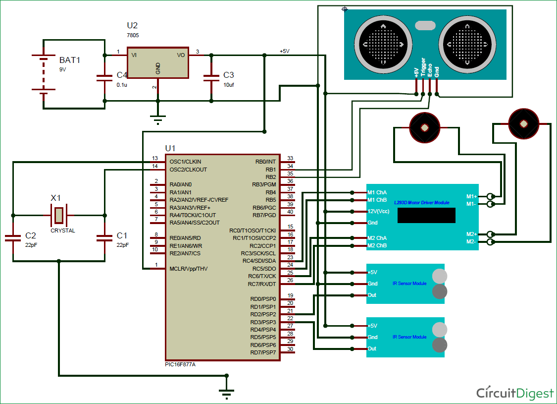 obstacle avoiding robot using pic microcontroller circuit diagram