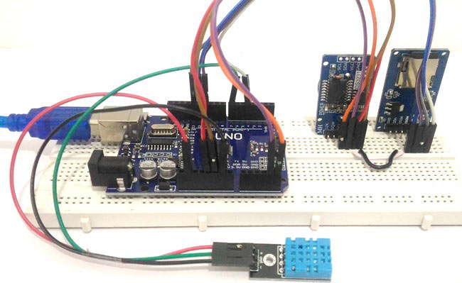 Arduino temperature time data logger to SD card using dht11