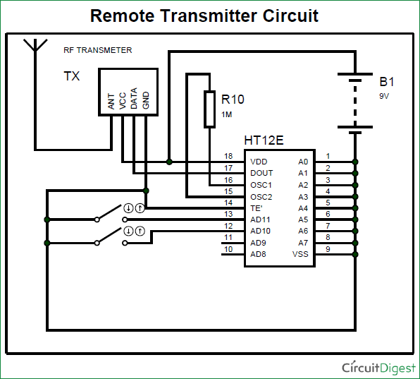 RF remote transmitter circuit for home automation