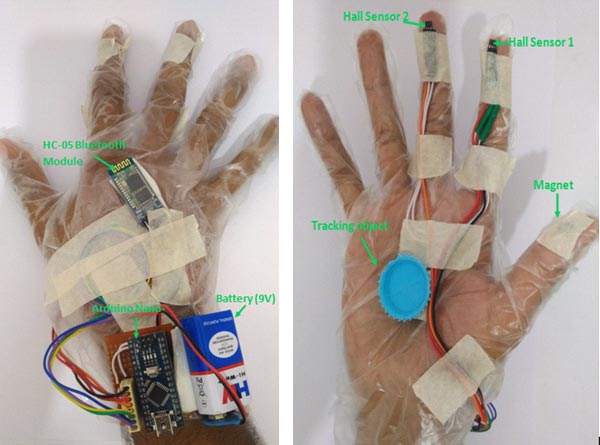 Virtual Reality Gloves with Bluetooth and Hall Sensor
