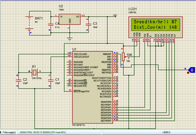 speedometer and odometer circuit using PIC simulation