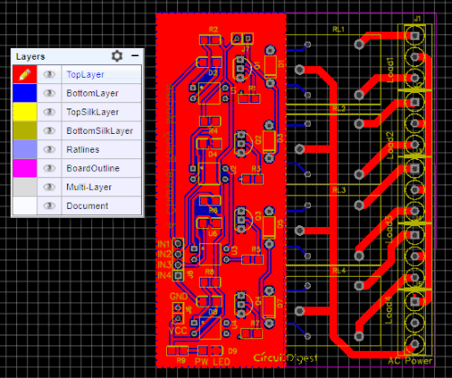 top layer of 4 channel relay driver module PCB