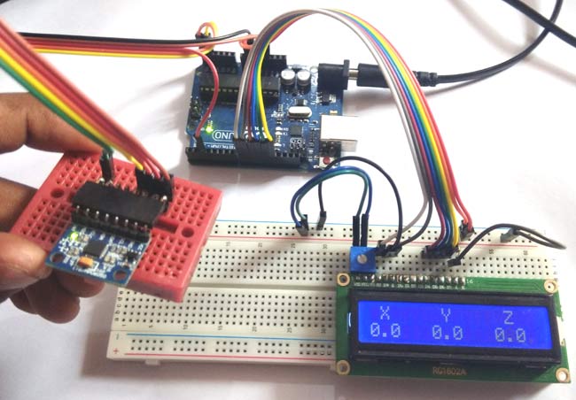 Accelerometer reading over LCD using MPU6050 with Arduino