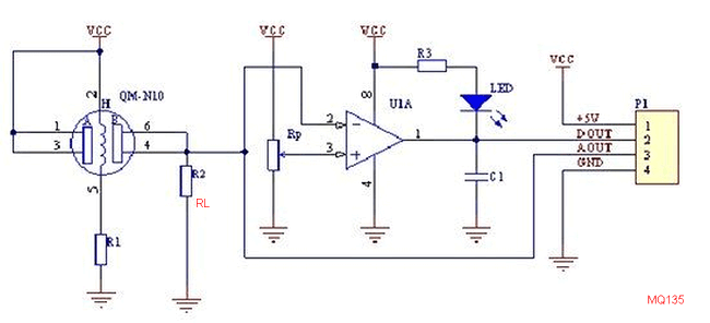 Circuit diagram for the MQ-gas sensor board