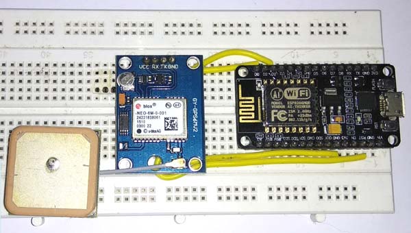 Circuit hardware for GPS Interfacing with NodeMCU