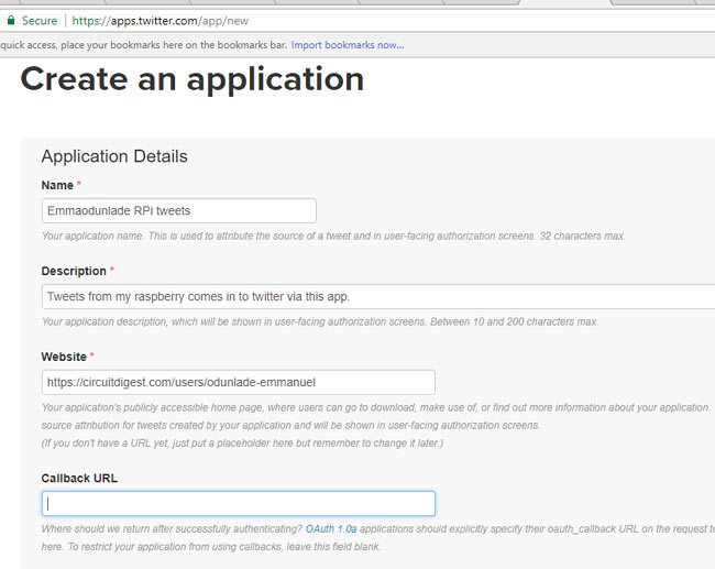 Creating an application