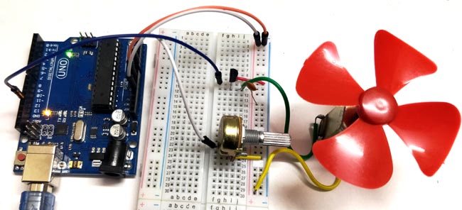 DC Motor Speed Control using Arduino and Potentiometer in action