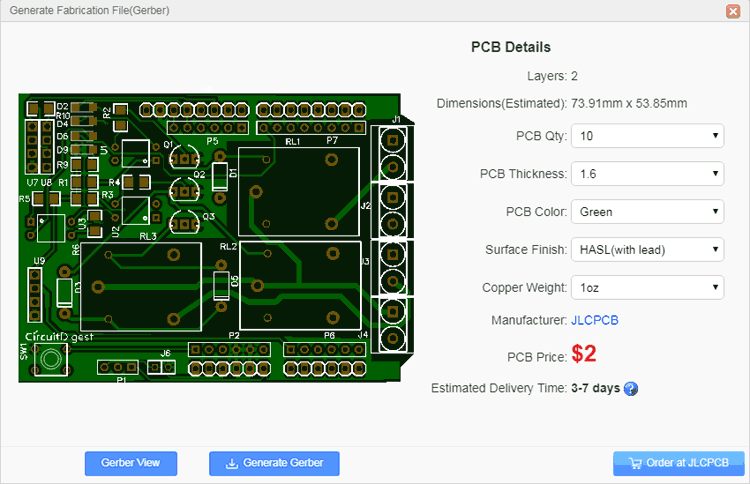 DIY Arduino Relay Driver Shield PCB detailed dimension