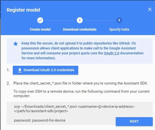 Download Credential for Registered Model on Google developer console