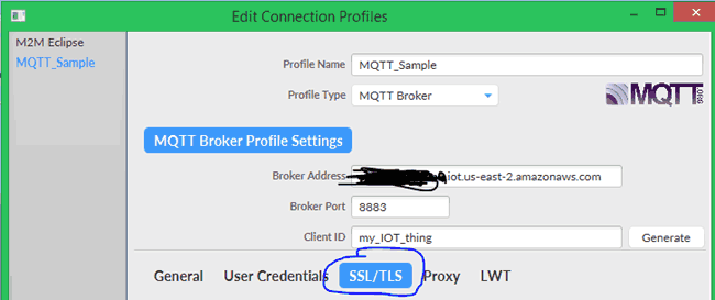 In Edit connection profile select SSL/TLS