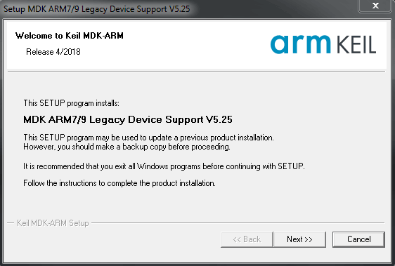 Installing MDK ARM7/9 Support Package in Keil