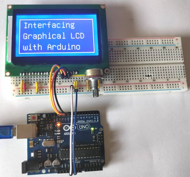 Interfacing Graphical LCD with Arduino circuit hardware