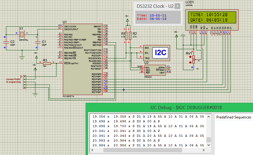 Simulation of RTC Module (DS3231)with PIC microcontroller