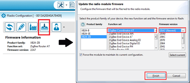 Updating firmware for XBee module
