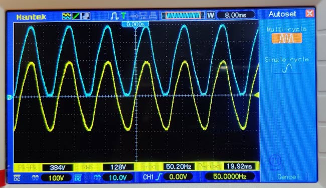 Positive Clamper Circuit Waveform on Oscilloscope