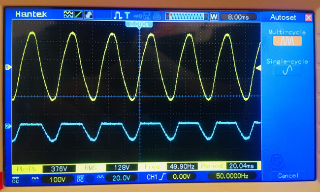 Shunt Positive Clipper waveform on Oscilloscope