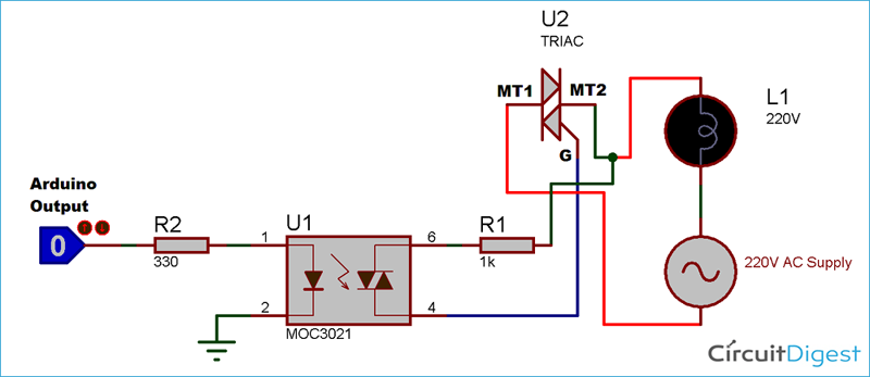 TRIAC and Optocoupler Connection Diagram