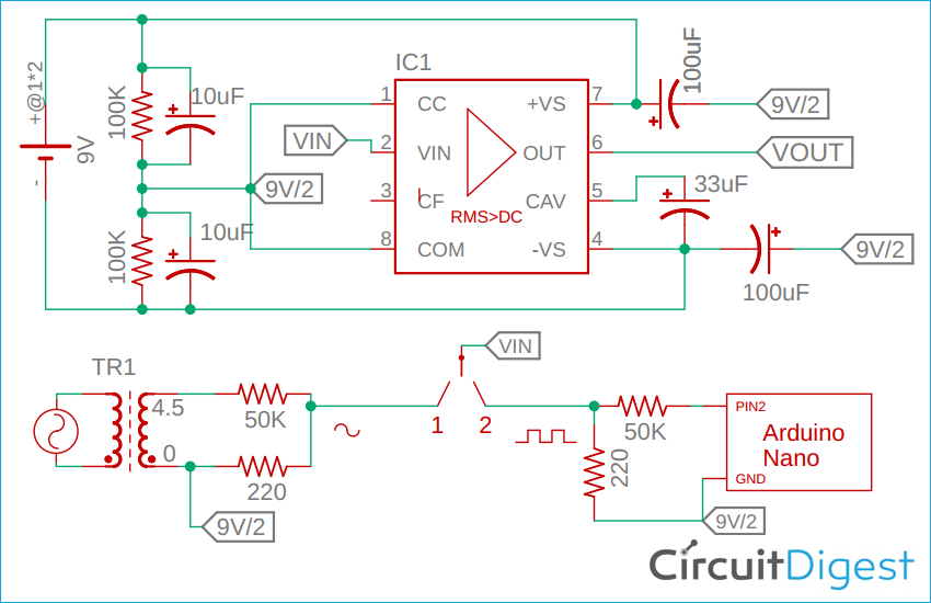True RMS Converter using IC AD736 Schematic