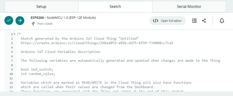 NodeMCU-ESP8266 with the Arduino Cloud IoT