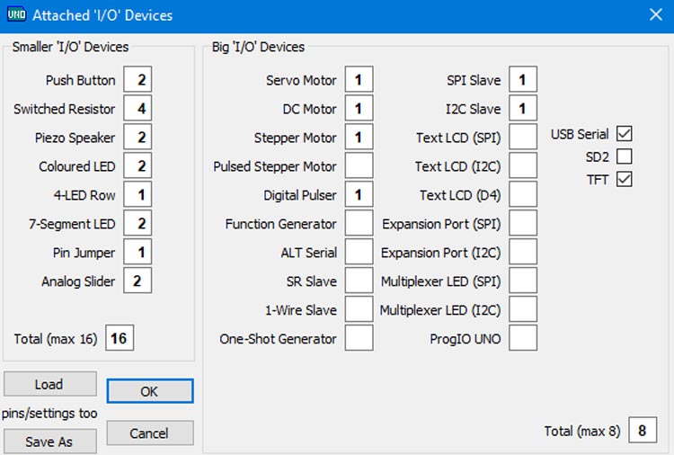 UnoArduSim Input Output Devices