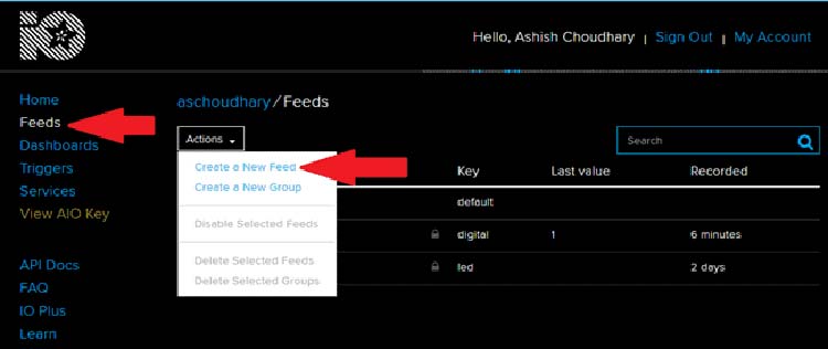 Creating Feed on Adafruit IO Website