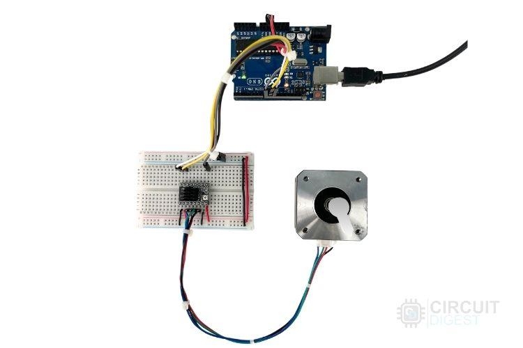 Assembled Hardware Image of TMC2208 Interfacing with Arduino Uno