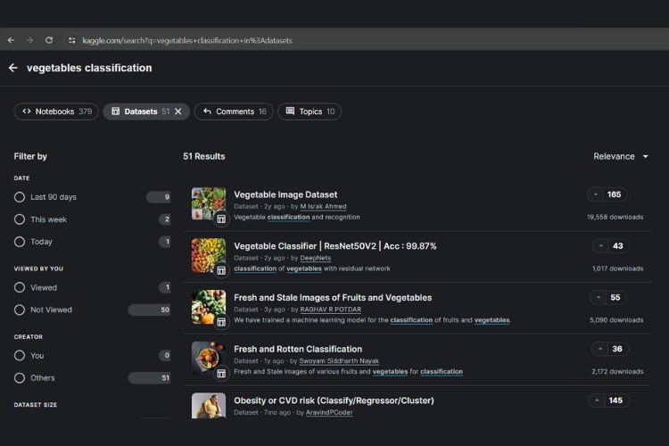 Search Result for Vegetable Classification Datasets in Kaggle